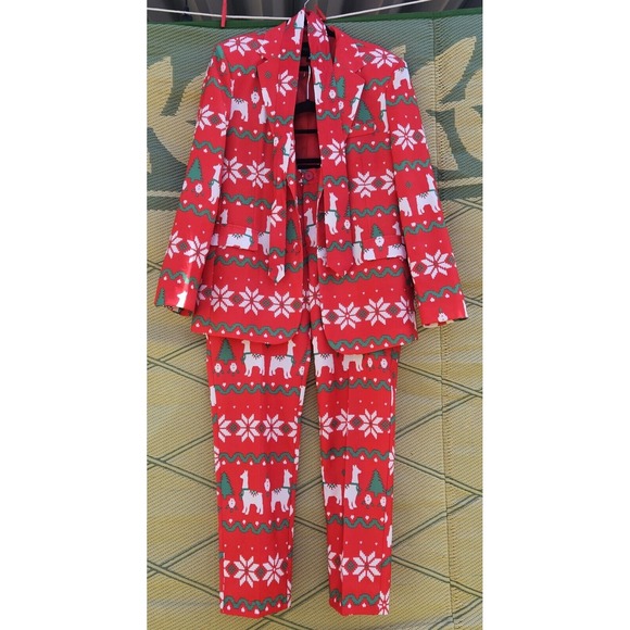Tipsy Elves Christmas Suit Mens L Red Tie Llama Halloween Costume Colorful Funny - Picture 1 of 16
